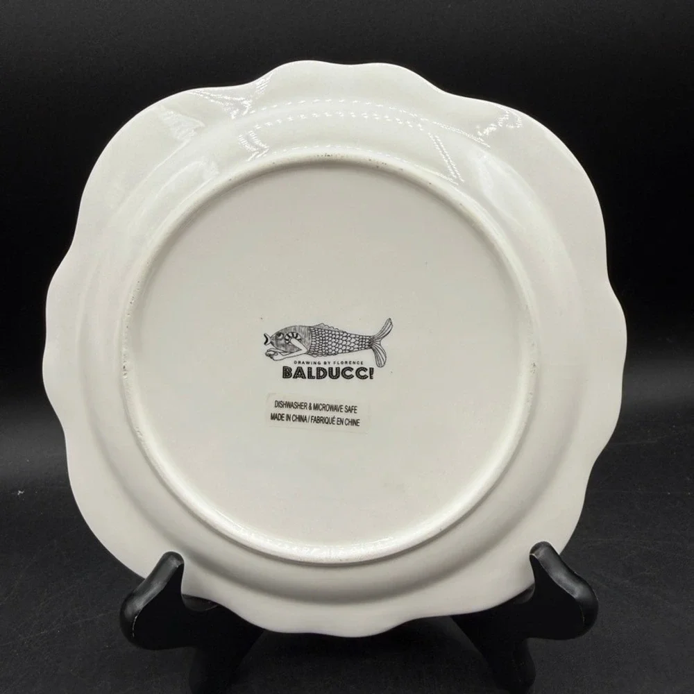 Florence Balducci Owl Dessert Plate Black White Scalloped Edge Whimsical Art